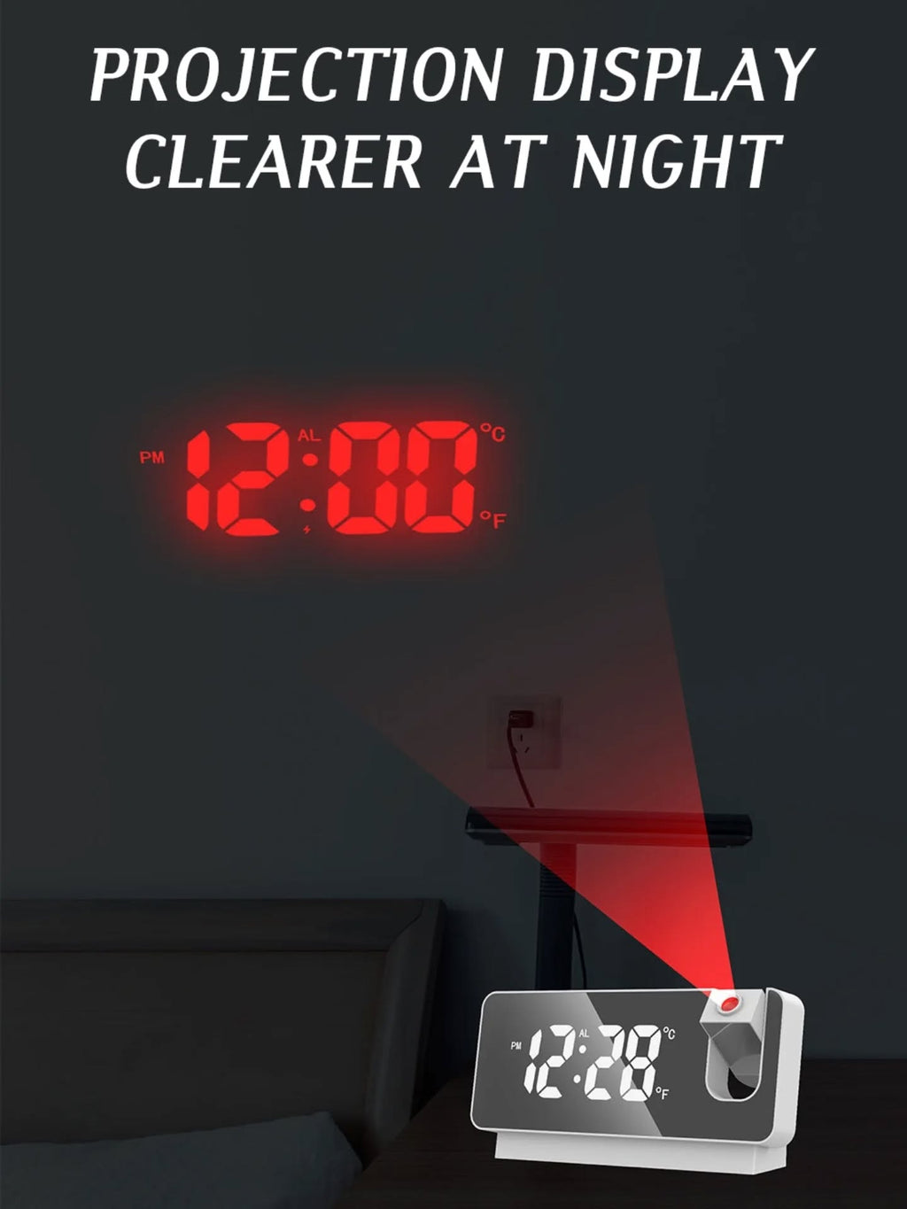 ساعة رقمية حديثة بإسقاط ضوئي وقياس درجة الحرارة
